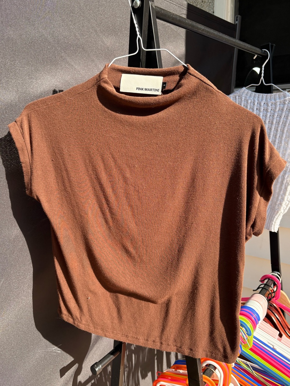 Pink Martini Brown Short Sleeve Crop Top